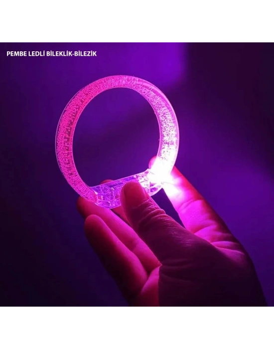Pembe Led Işıklı Baskı Yapılabilen Pilli Bileklik Bilezik 1,5 Cm Genişlik