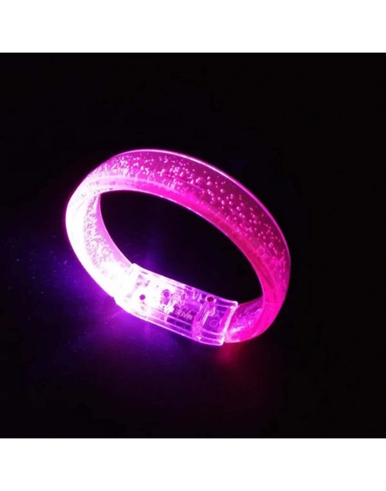 Pembe Led Işıklı Baskı Yapılabilen Pilli Bileklik Bilezik 1,5 Cm Genişlik
