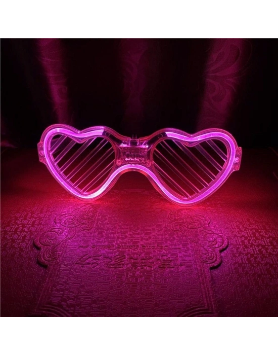 Pembe Led Işıklı Kalp Gözlük – 3 Modlu Parti & Glow Gözlüğü