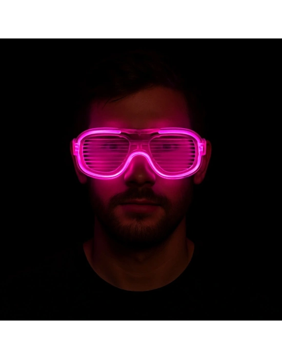 Pembe Led Işıklı Parti Gözlüğü - Neon Glow Şerit Gözlük 3 Modlu