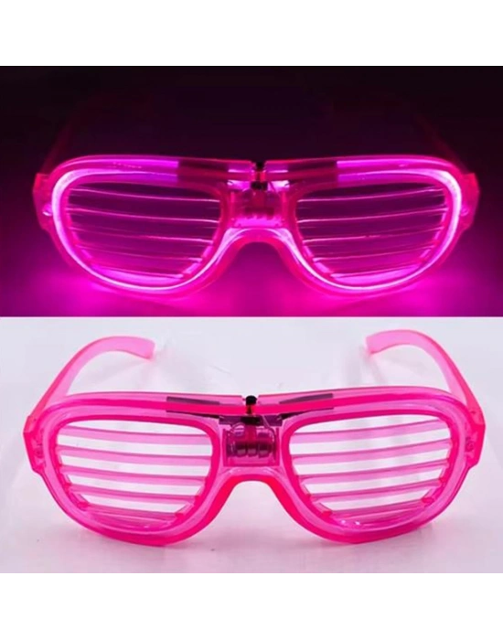 Pembe Led Işıklı Parti Gözlüğü - Neon Glow Şerit Gözlük 3 Modlu