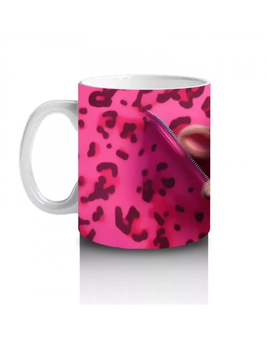 Pembe Leopar Desenli Arka Planda Romantik Ayıcık – Baskılı Kahve Kupası
