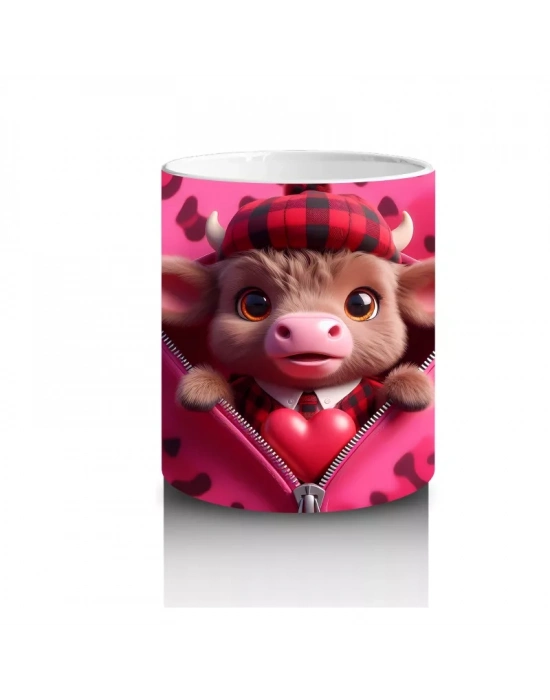 Pembe Leopar Desenli Arka Planda Romantik Ayıcık – Baskılı Kahve Kupası
