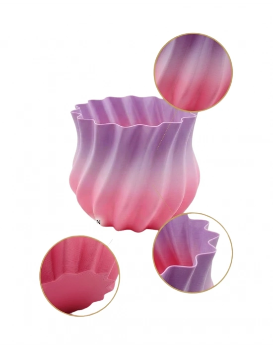 Pembe Lila Degrade Kıvrımlı 3D Vazo Estetik Ev Ofis Dekoru