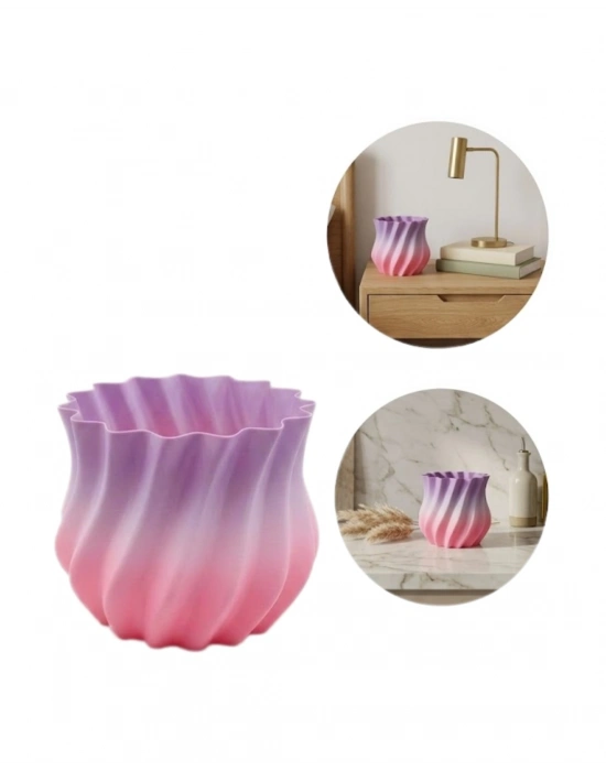 Pembe Lila Degrade Kıvrımlı 3D Vazo Estetik Ev Ofis Dekoru