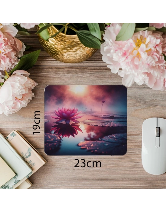 Pembe Lotus Çiçeği Temalı Mousepad - 19x23 cm 2 mm Dikdörtgen İthal Baskılı Mouse Pad