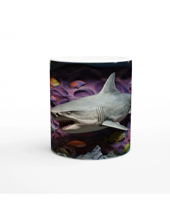 Pembe-Mor Mağara Zemini ve Köpekbalığı Su Altı Temalı Kupa Bardak