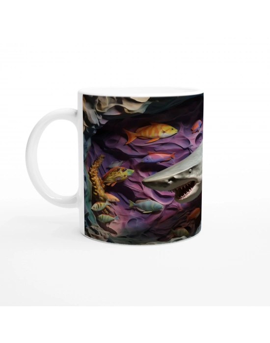 Pembe-Mor Mağara Zemini ve Köpekbalığı Su Altı Temalı Kupa Bardak