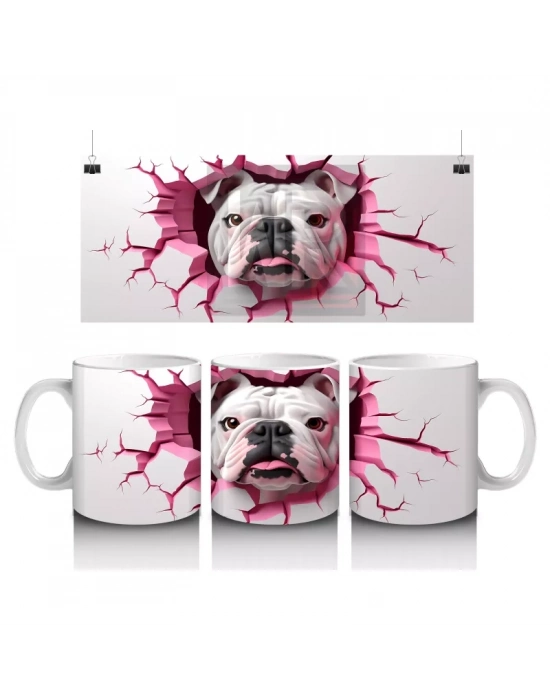 Pembe Patlak Duvar Arasından Buldog – Baskılı Kahve Kupası