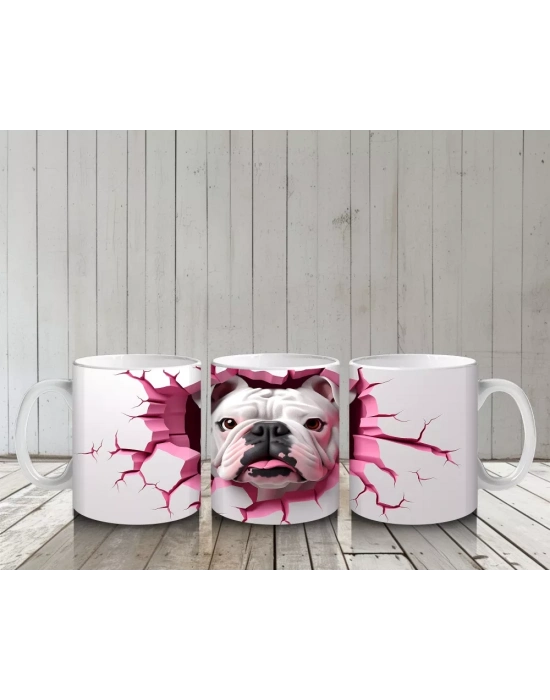 Pembe Patlak Duvar Arasından Buldog – Baskılı Kahve Kupası