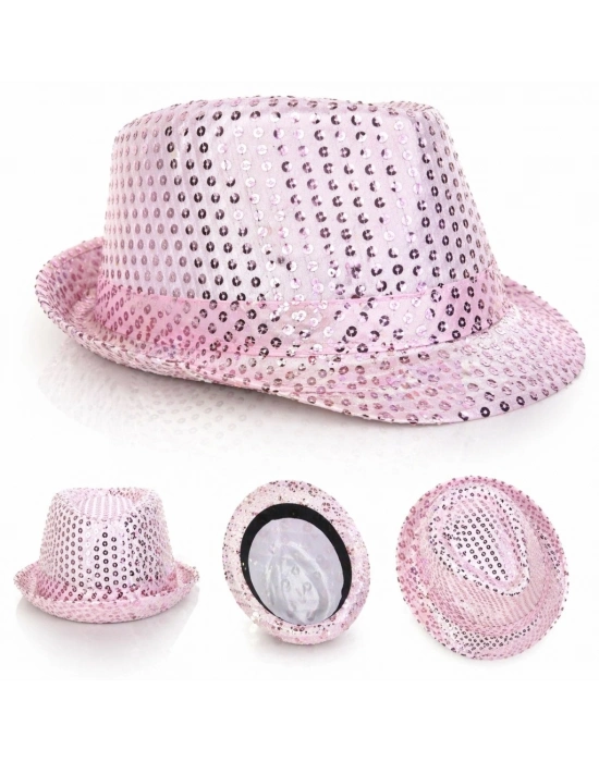 Pembe Payetli Disco Parti Şapkası Yetişkin Işıltılı Fötr Model