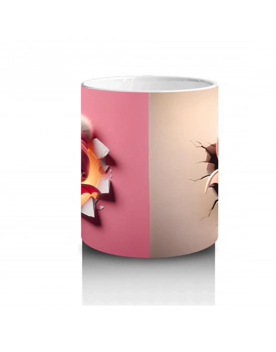 Pembe Ponponlu Bere Takmış Maskot Karakter – Baskılı Kahve Kupası