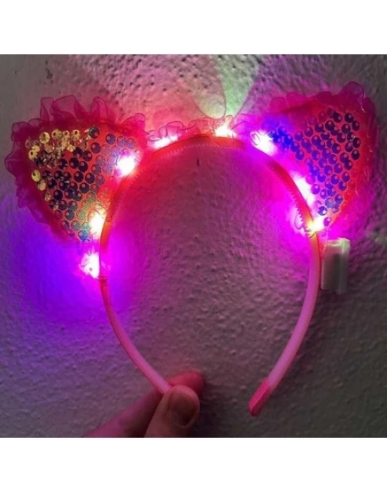 Pembe Pullu Led Işıklı Kedi Kulak Taç