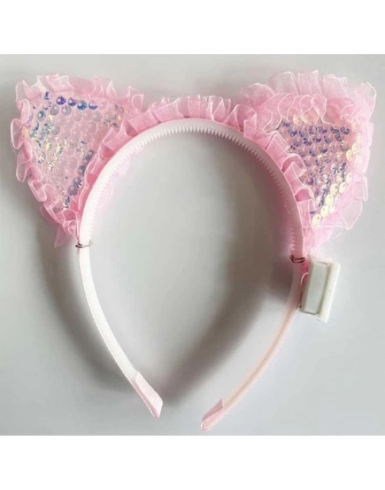 Pembe Pullu Led Işıklı Kedi Kulak Taç