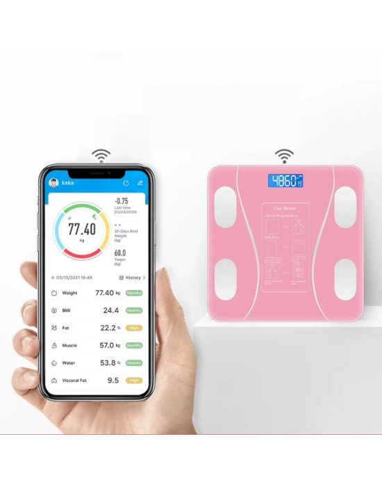Pembe Renk Bluetooth Özellikli Akıllı Tartı
