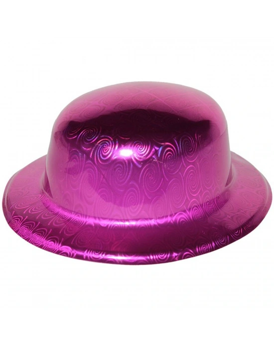 Pembe Renk Hologramlı Plastik Yuvarlak Melon 27x24 Cm