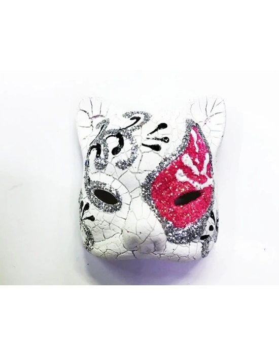 Pembe Renk İşlemeli Seramik Malzemeden İmal Venedik Kedi Model Magnet