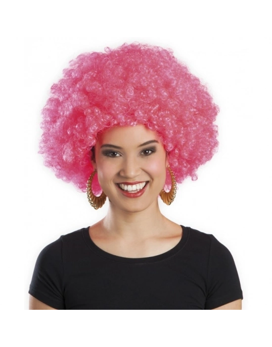 Pembe Renk Kıvırcık Afro Bonus Peruk