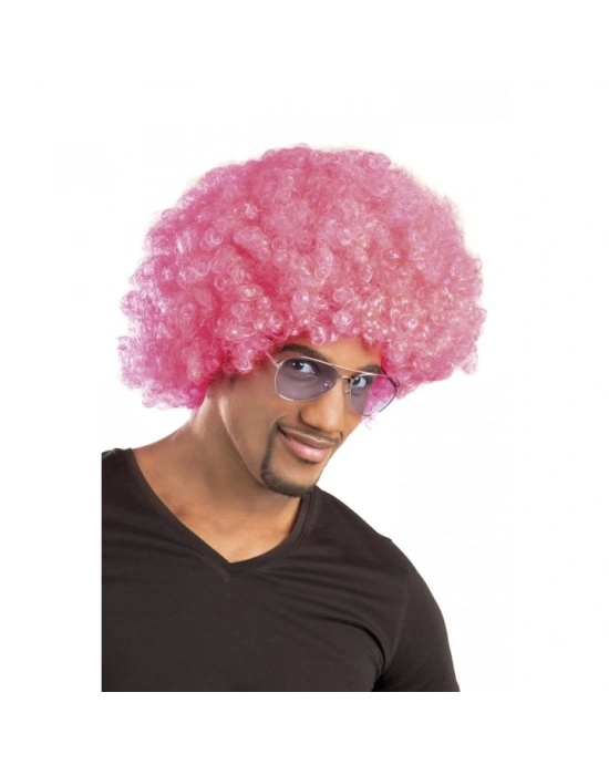 Pembe Renk Kıvırcık Afro Bonus Peruk