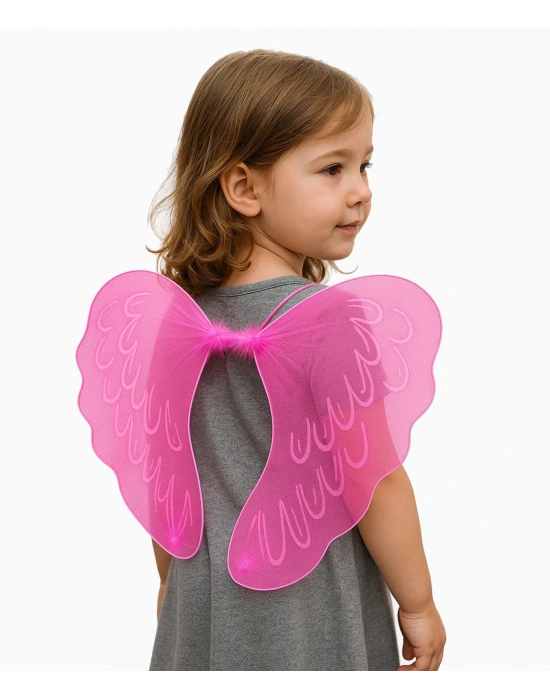 Pembe Renk Ortası Pembe Tüylü Tül Peri Kanadı 40x50 Cm