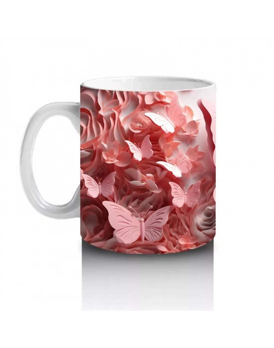 Pembe Renk Tonlarında Kelebekler – Baskılı Kahve Kupası