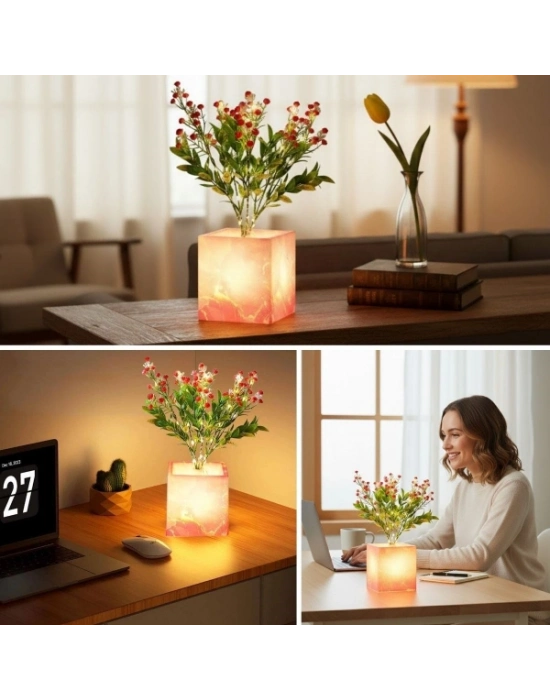 Pembe Saksılı LED Yapay Çiçek