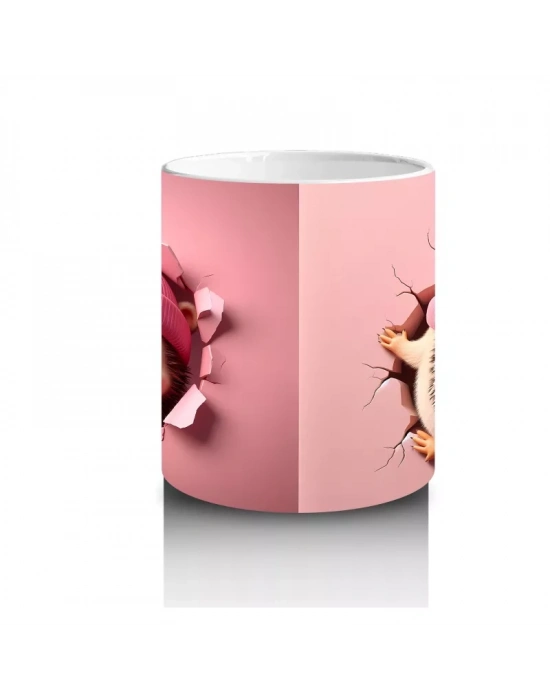 Pembe Şapkalı Sevimli Kirpi – Baskılı Kahve Kupası