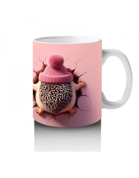 Pembe Şapkalı Sevimli Kirpi – Baskılı Kahve Kupası