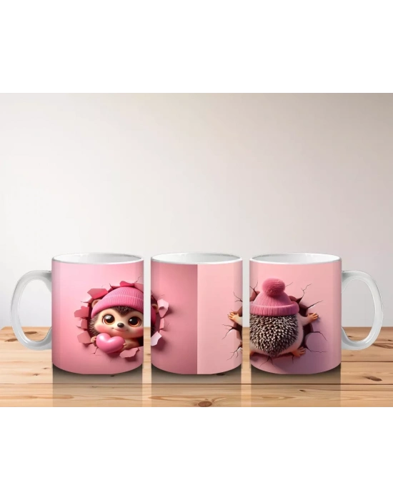 Pembe Şapkalı Sevimli Kirpi – Baskılı Kahve Kupası