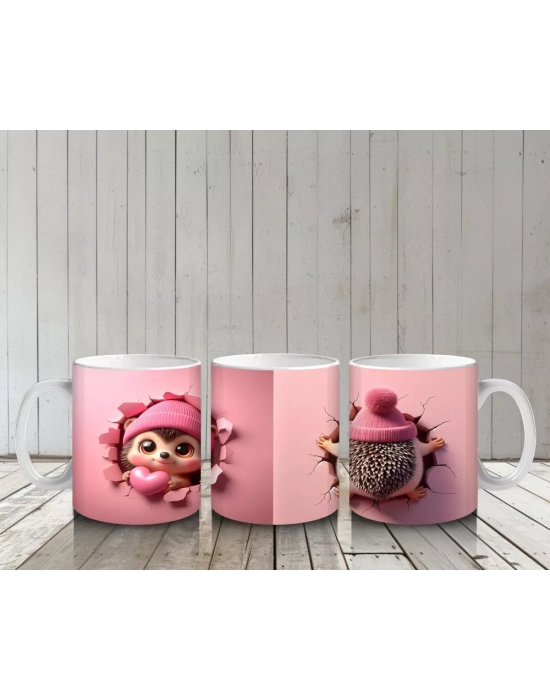 Pembe Şapkalı Sevimli Kirpi – Baskılı Kahve Kupası