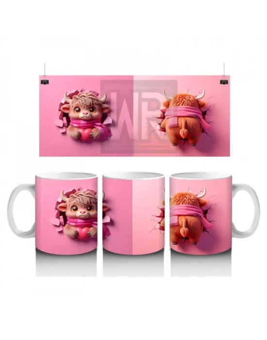 Pembe Şapkalı Sevimli Kız Maskot – Baskılı Kahve Kupası