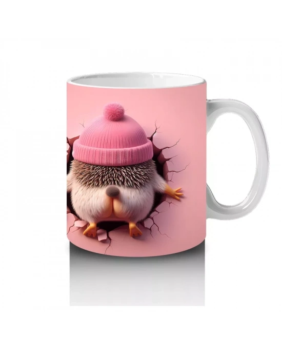 Pembe Şapkalı Sevimli Kız Maskot ve Kurdeleli Figür – Baskılı Kahve Kupası