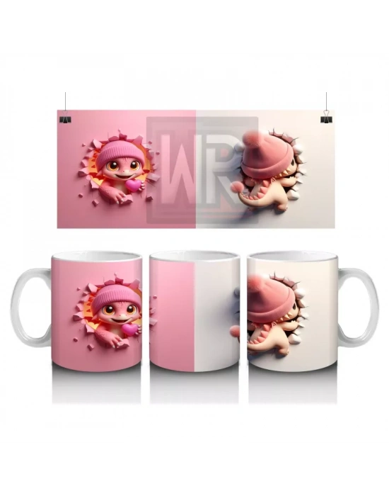 Pembe Şapkalı Tatlı Kız Figürü – Baskılı Kahve Kupası