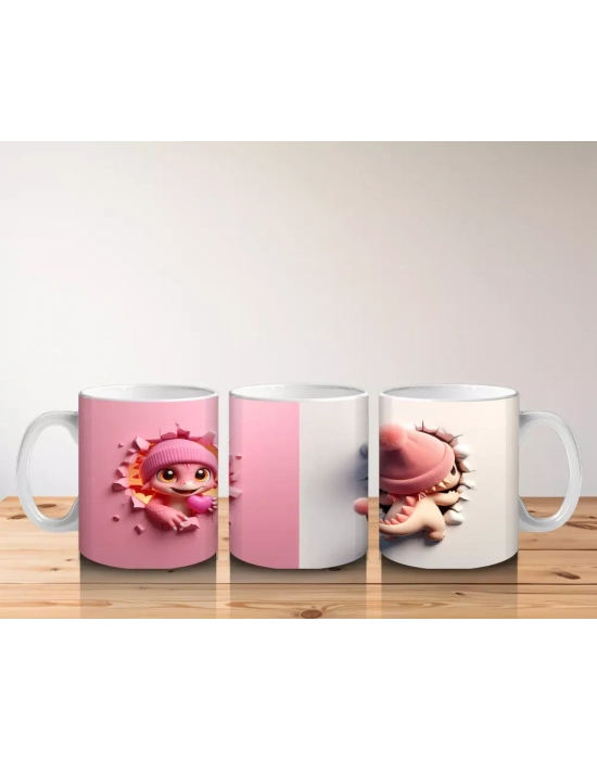 Pembe Şapkalı Tatlı Kız Figürü – Baskılı Kahve Kupası