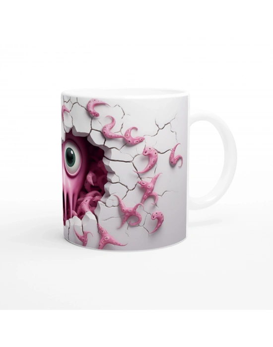 Pembe Sevimli Ahtapot Canavar Temalı Baskılı Kupa Bardak
