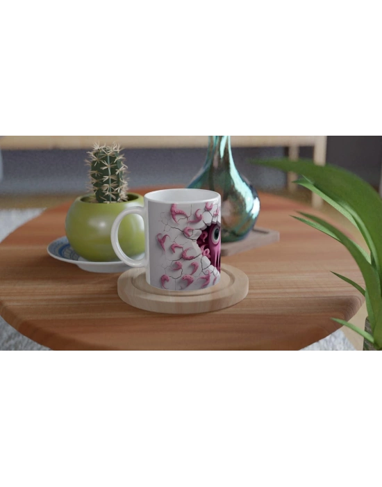 Pembe Sevimli Ahtapot Canavar Temalı Baskılı Kupa Bardak