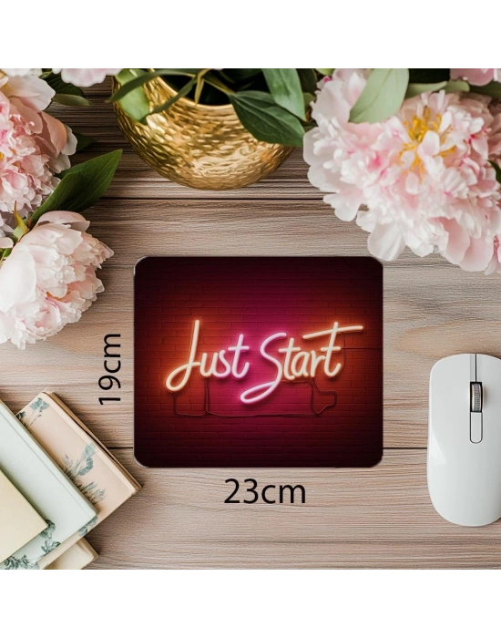 Pembe Turuncu Glow Efektli Just Start Mousepad - 19x23 cm 2 mm Dikdörtgen İthal Baskılı Mouse Pad