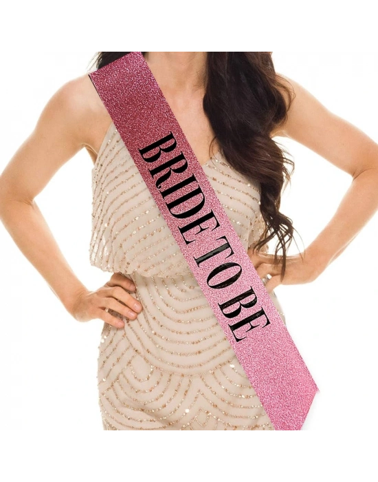 Pembe Üzeri Siyah Büyük Bride To Be Yazılı Simli Işıltılı Kuşak Kemer 10 Cm Genişlik
