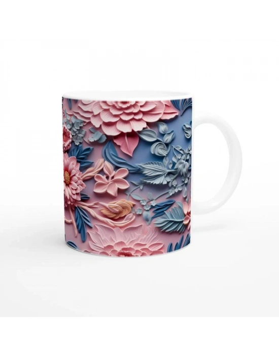 Pembe ve Mavi Geçişli Rölyef Çiçekli Kupa Bardak