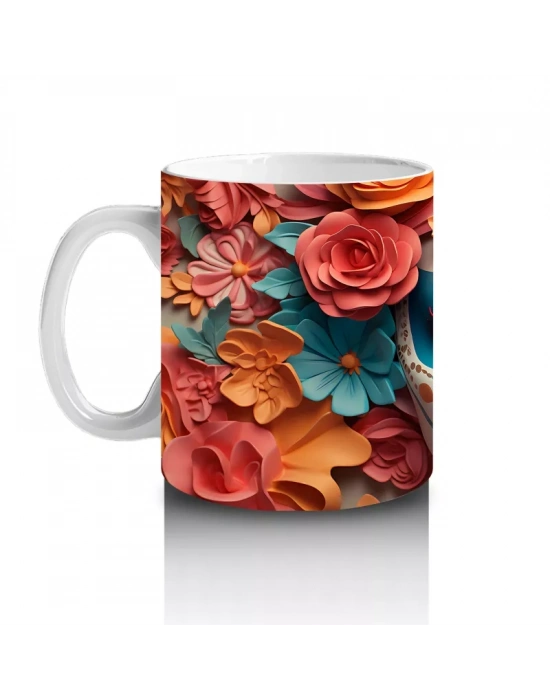 Pembe ve Sarı Çiçekler Arasında Buzlu Maske – Hediyelik Kahve Kupası