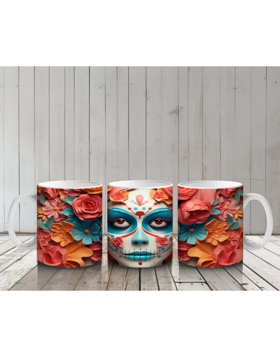 Pembe ve Sarı Çiçekler Arasında Buzlu Maske – Hediyelik Kahve Kupası