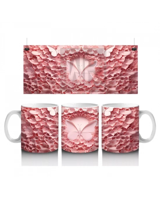 Pembe Yapraklarla Süslü Kelebek – Baskılı Kupa