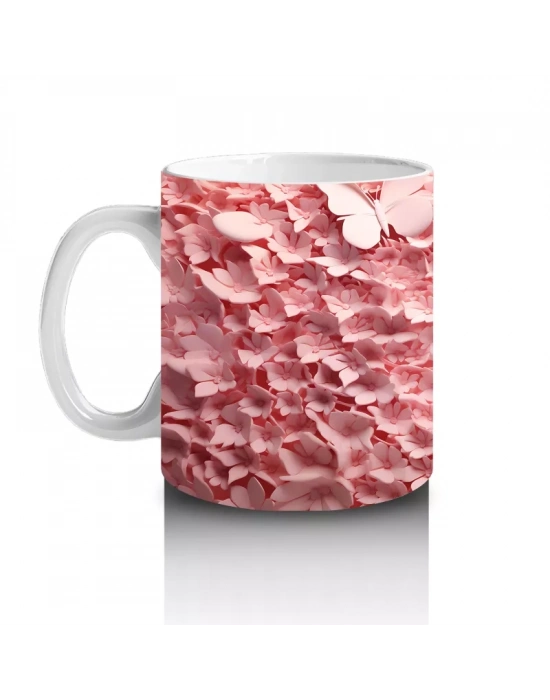 Pembe Yapraklarla Süslü Kelebek – Baskılı Kupa