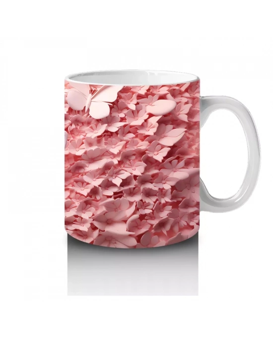 Pembe Yapraklarla Süslü Kelebek – Baskılı Kupa