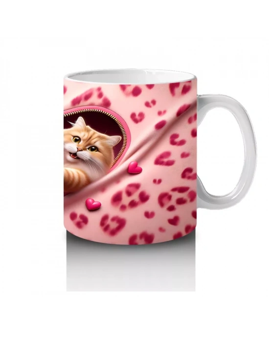 Pembe Yastıklı Fon Üzerinde Oyunbaz Kediler – Baskılı Kahve Kupası