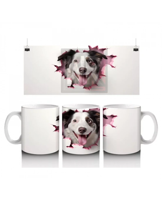Pembe Yırtık Etkili Desende Gülümseyen Köpek – Baskılı Kupa