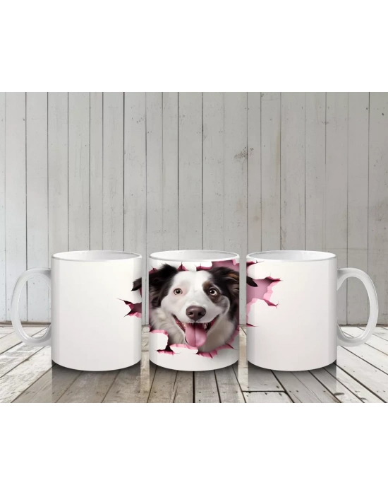 Pembe Yırtık Etkili Desende Gülümseyen Köpek – Baskılı Kupa