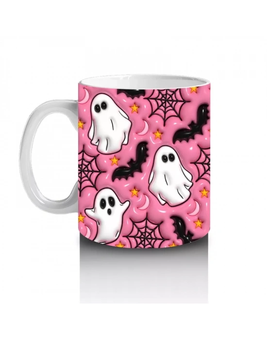 Pembe Zemin Üzerinde Maskeli Hayalet Deseni – Hediyelik Kahve Kupası