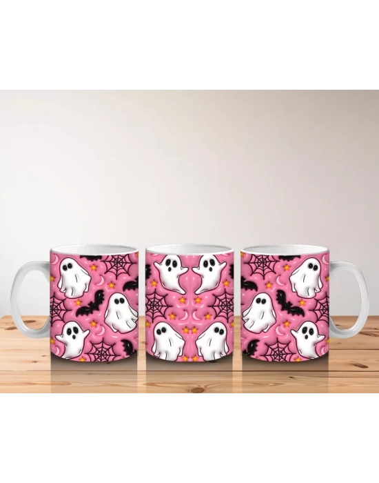 Pembe Zemin Üzerinde Maskeli Hayalet Deseni – Hediyelik Kahve Kupası