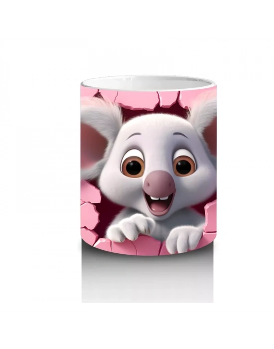 Pembe Zemin Üzerinde Sevimli Fare – Baskılı Kahve Kupası